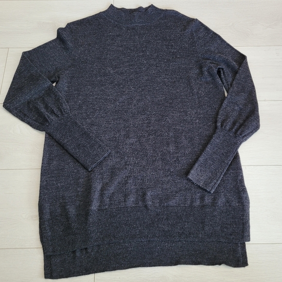 Badgley Mischka Merino 100% Wool Sweater Mock Neck Tunic Charcoal Grey Women's L - Picture 3 of 8